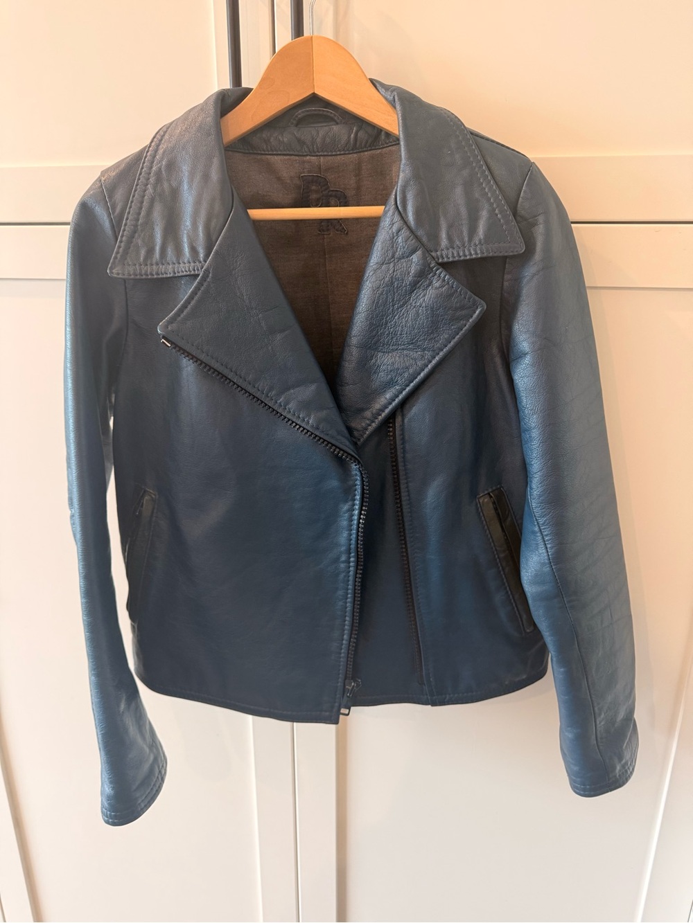 Women's petrol Blue Leather Moto Jacket